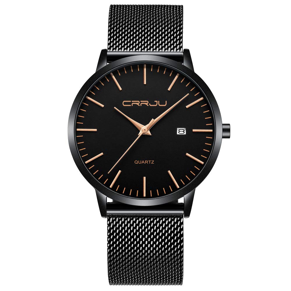 CRRJU Herren Uhr Ultra Dünne Wasserdicht Armbanduhr Herren Mode mit Schwarz Edelstahlband Mesh Analog Quarz Business Männer Uhren