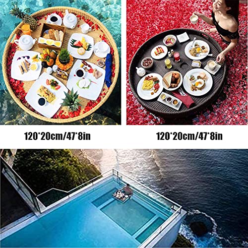 Rattan Woven Serving Tray, Floating Tray Food Tray with Handles Luxury Floating Serving Tray Table Bar Swimming Pool Floating Tray for Pool Serving Drinks Brunch Food on The Water - Image 8