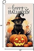 Vista 8 de BLKWHT Bandera de jardín de gatos de Halloween de 12 x 18 pulgadas, vertical, doble cara, feliz Halloween, calabaza, vacaciones, decoraciones