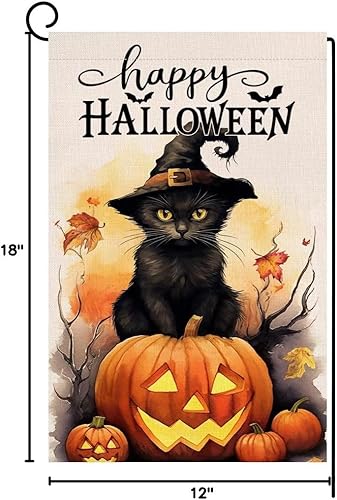 Miniatura 8 de BLKWHT Bandera de jardín de gatos de Halloween de 12 x 18 pulgadas, vertical, doble cara, feliz Halloween, calabaza, vacaciones, decoraciones