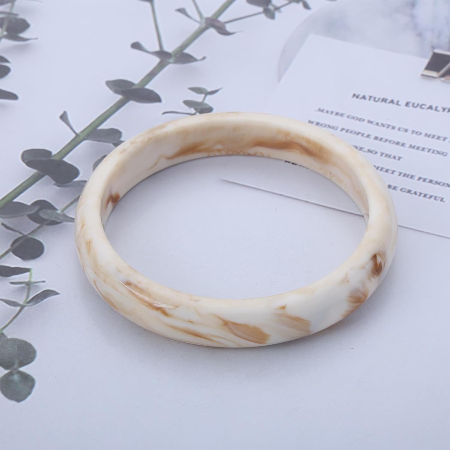Boho Acrylic Bangle Bracelet Chunky Acrylic Bracelets White Resin Bracelet Quartz Crystal Bangle Bracelet Gemstone Bangle Bracelet Jewelry for Women - Image 3