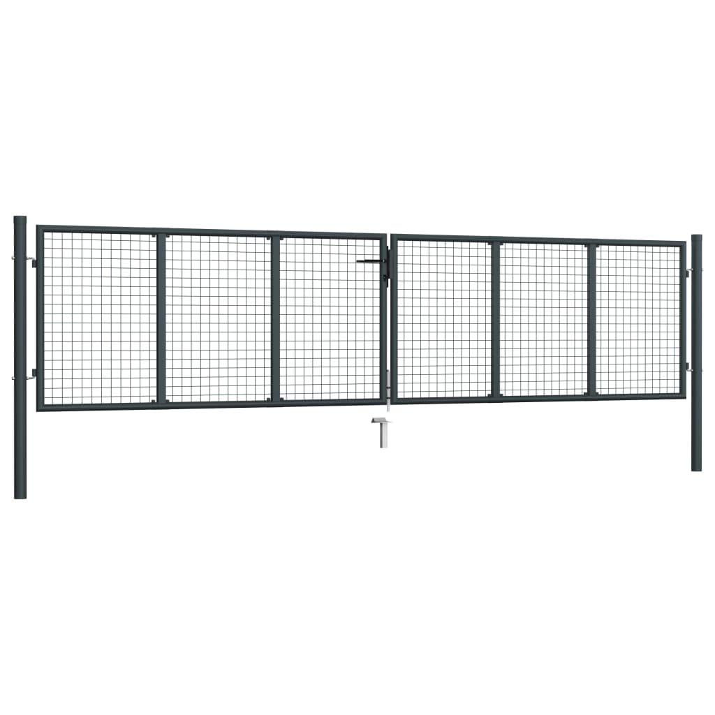 Brama ogrodowa z siateczki, ocynkowana stal, podwójna brama skrzydłowa, brama ogrodowa, brama ogrodzeniowa, brama ogrodowa, brama z siatki ocynkowanej, 400 x 125 cm, szara