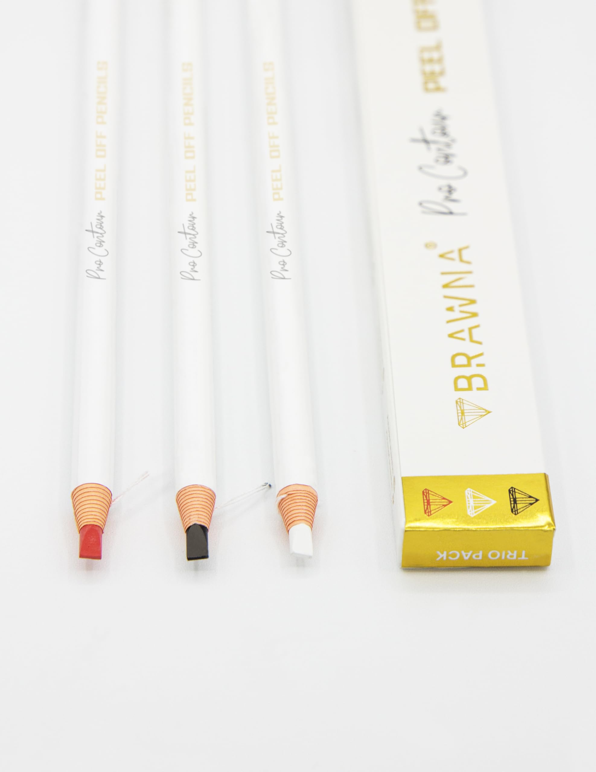 BRAWNA 3 Pcs Pro Contour Peel-Off Pencils, White, Black & Red, Wax Mapping Pencils for PMU Microblading & Brow Artists - Image 3