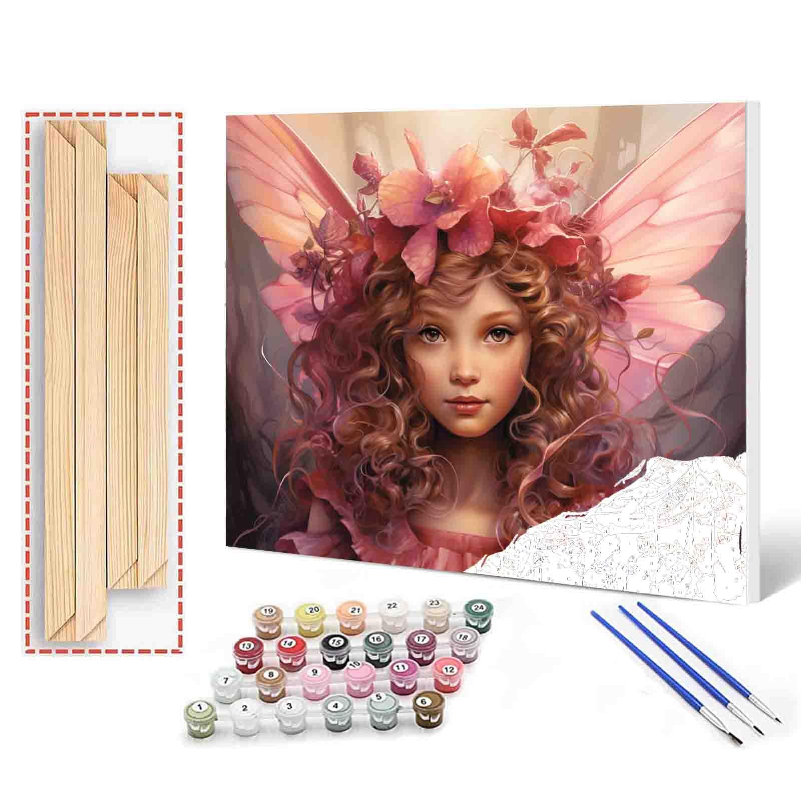 Little Girl Angel DIY Paint by Numbers for Adults Pink Wreath DIY Digital Oil Painting Acrylic Paint Angel Girl Flowers Painting Kits Canvas With Acrylic Paint Room Decor 16x20 Inch （DIY Frame ）
