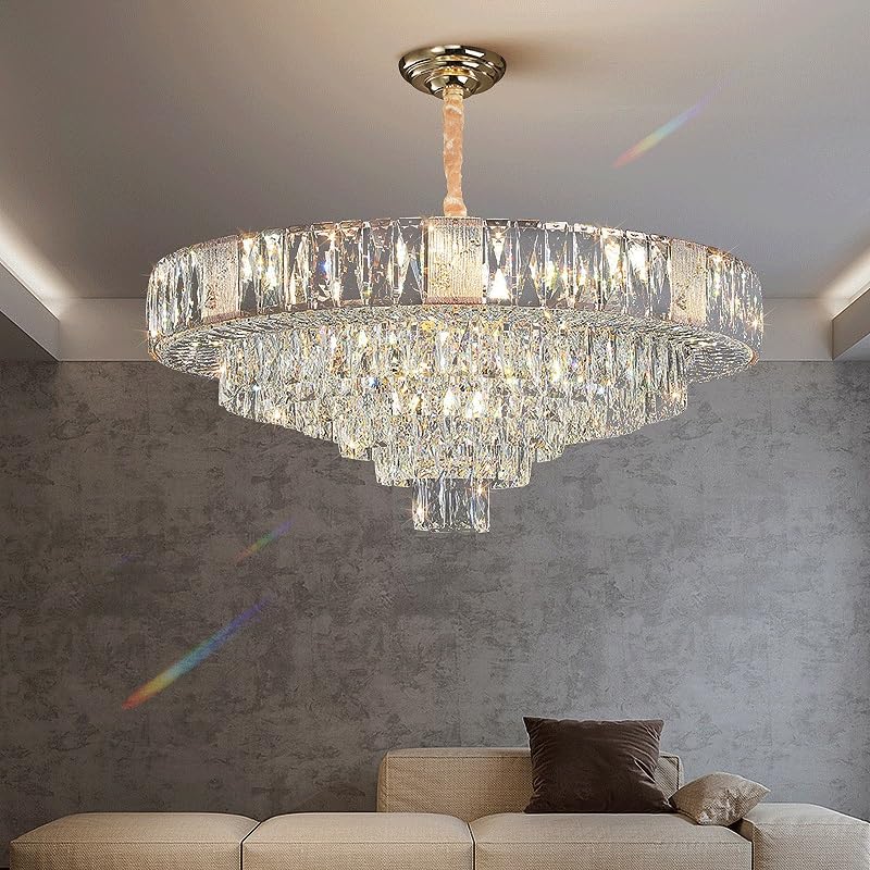 Lustre en cristal E14 moderne à 3 couleurs variables pour salon