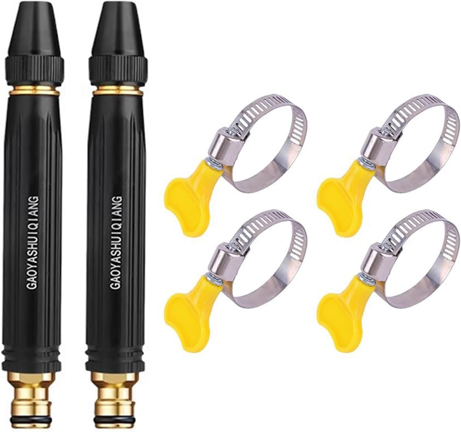 2 Set High Pressure Hose Nozzle, Heavy Duty Car Wash Water Sprayer with 4 Adjustable Spray Patterns, Garden Jet Sprayer with 2 Stainless Steel Hose Clamps for Outdoor Cleaning and Watering