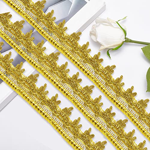 GORGECRAFT 14.2Yd 1.4 Inch Gold Beaded Lace Trim Sequined Metallic Braid Fabric Ribbon Glitter Mesh Gimp Flat Bling Paillette Sewing Embroidered Lace Tulle Applique for Clothing Curtain Latin Dance by GORGECRAFT - Image 5