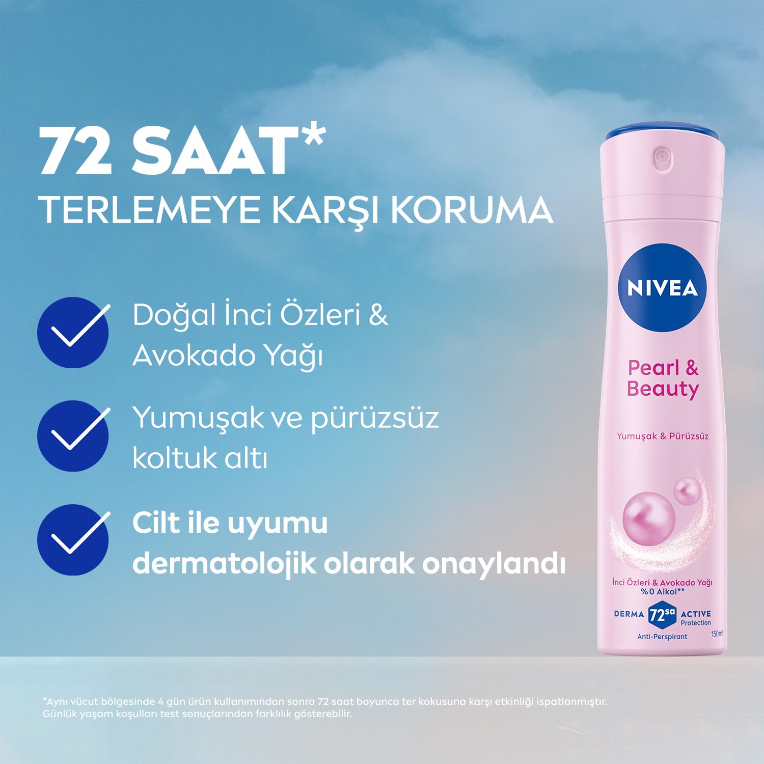 NIVEA Kadın Sprey Deodorant Pearl&Beauty 150 ml,72 Saat Terlemeye Karşı Anti Perspirant Koruma,Doğal İnci Özleri ve Avokado Yağı,Yumuşak,Pürüzsüz Koltuk Altı,Alkol İçermez