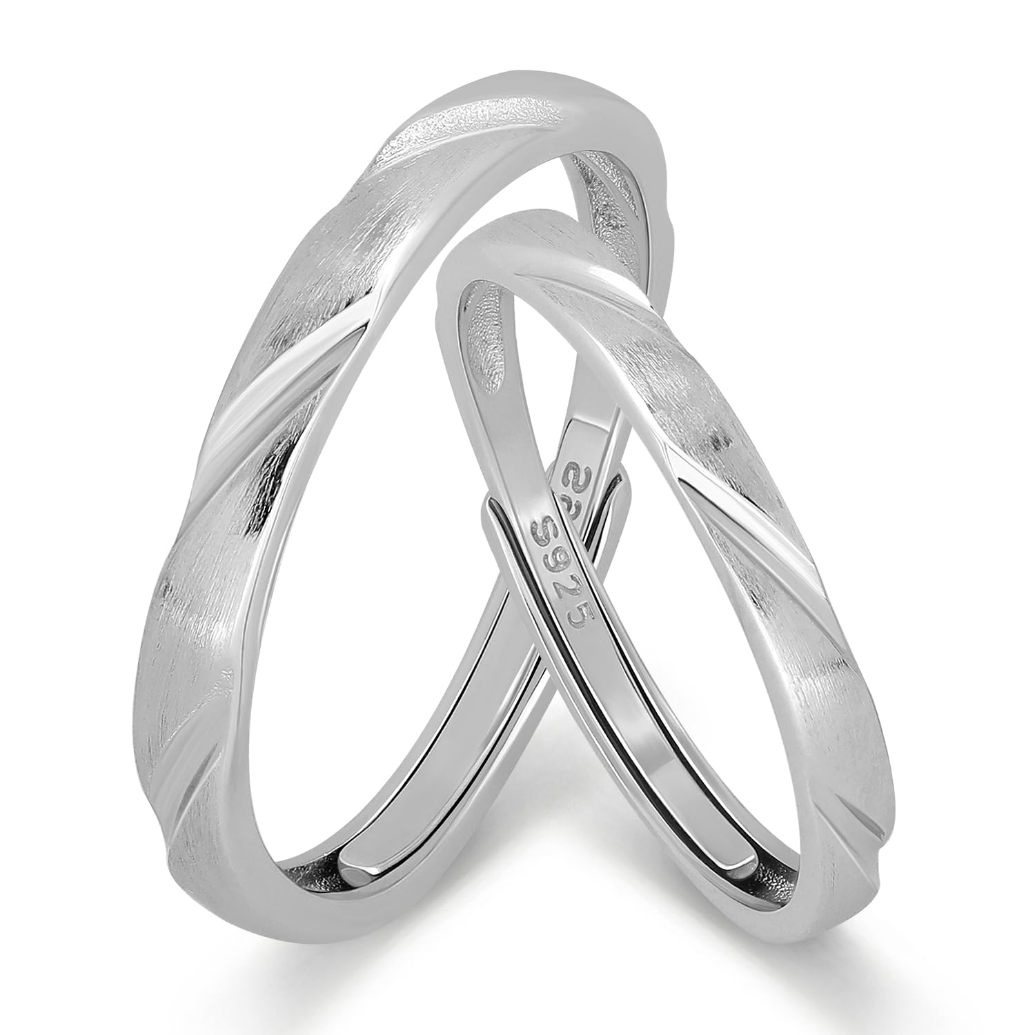 Meissa Alianzas de Plata Pareja Anillo de Compromiso y Boda Plata de ley 925 para Novios Hombres y Mujeres Adjustable Joyería Aniversario el Día de San Valentín (Juego de dos anillos)