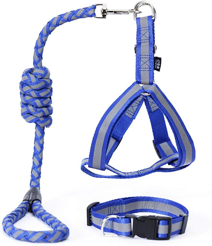 Nourse CHOWSING Pet Blue Reflective Dog Leash for Small Dog Easy Walk Dog Harness Chest Strap Harness Slip Collar Slip Leash 3-Piece Set (S)