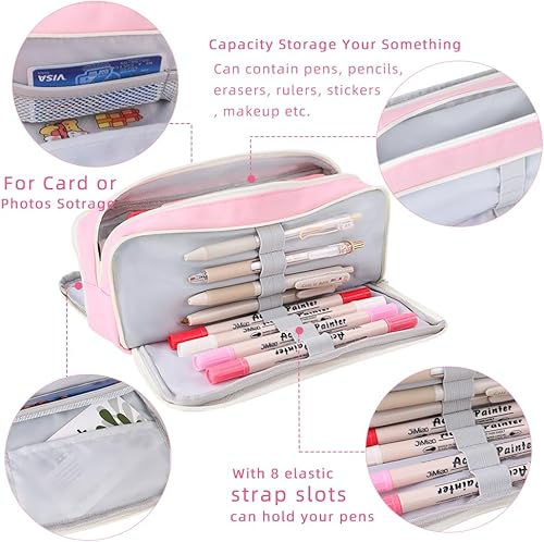 Miniatura 3 de iSuperb Estuche para lápices de 3 compartimentos de gran capacidad, para niños, adolescentes, niñas, niños, estudiantes, suministros escolares,