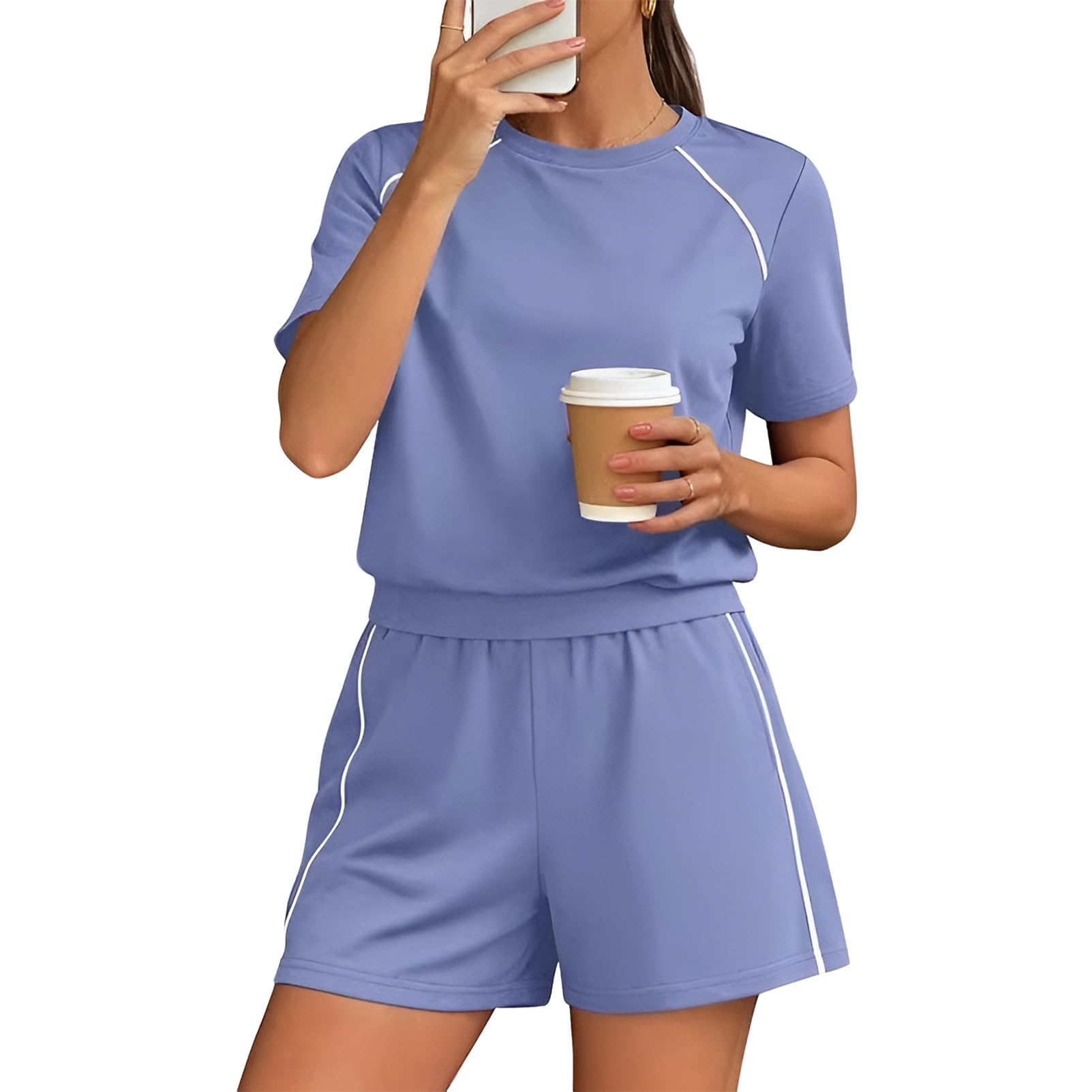 amropi Tuta Donna Completo Estiva 2 Pezzi da Jogging con Maglietta a Maniche Corte e Pantaloncini a Righe Sportiva Casual Lounge Set