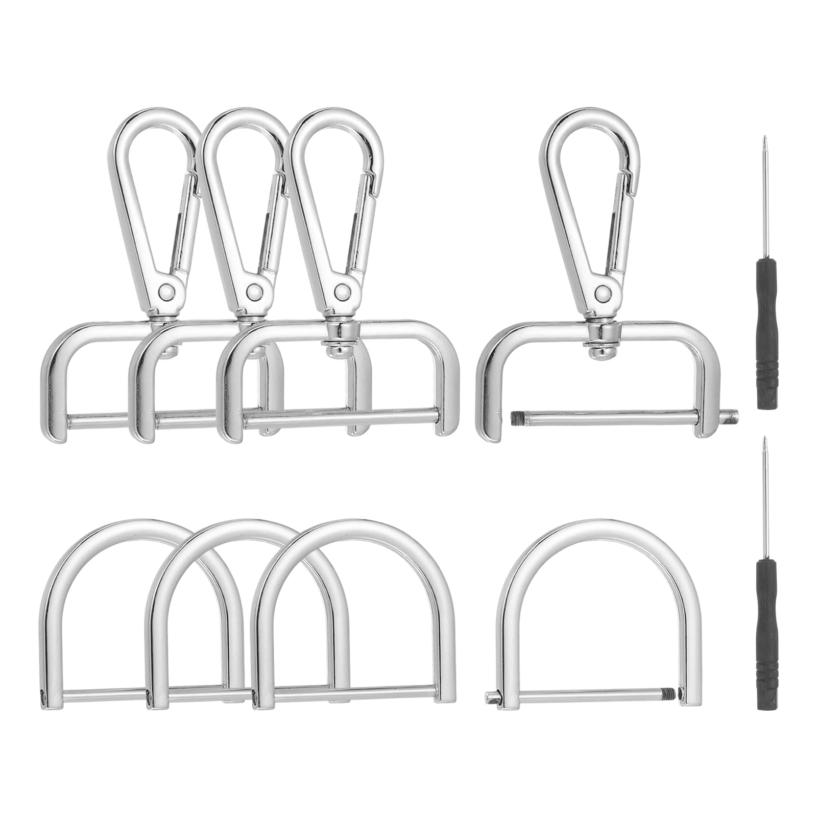 sourcing map 10 Pcs Swivel Clasp Hooks, Detachable Snap Hooks Swivel Lobster Claw Clasps with D Rings and Screwdriver for Bag Strap Purse Lanyard DIY Craft Hardware (Silver, 1.5Inch)