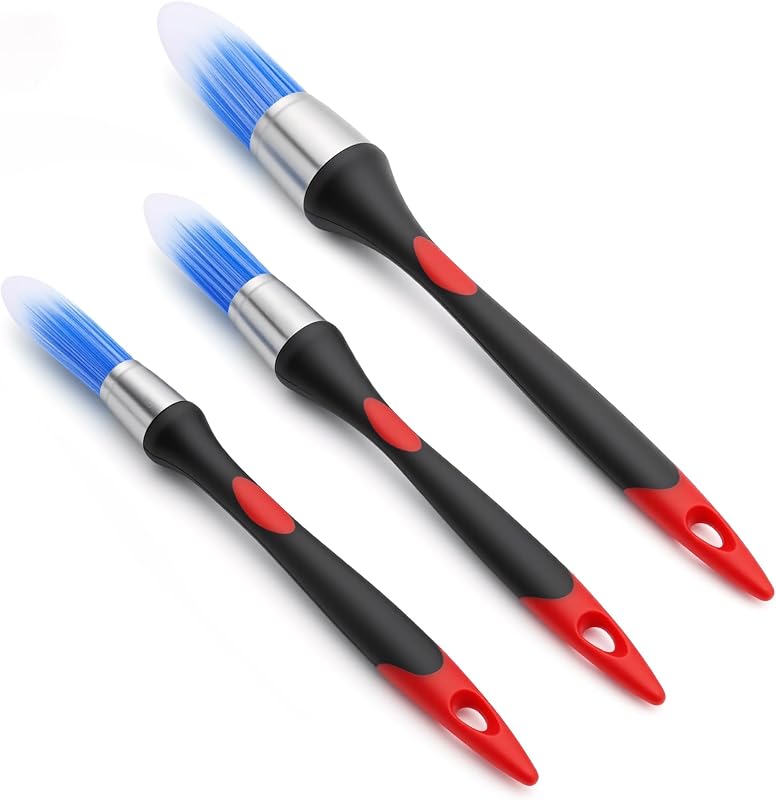 3 Pack Trim Paint Brush Set, Small Paint Brushes for Walls, Trim, Touch Up, and Edging – Round Paint Brush for Corners, Baseboards & Furniture, 10.8”, 9.5”, 9.5”, Paint Brushes for Detail Work