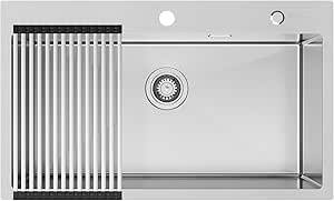 Lavello Cucina In Acciaio Inox 75x45 Cm - 1 Vasca Con Gocciolatoio, Scolapiatti E Sifone Incluso - Foto 4