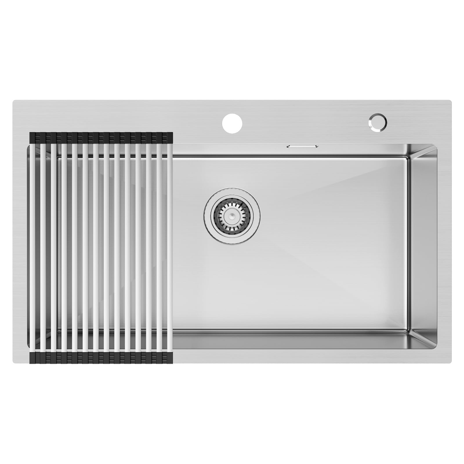 Auralum Fregadero Cocina 75 x 45 cm, Fregadero Cocina 1 Seno con Escurridor Plegable, Fregadero Acero Inoxidable incluido Sifon, Desbordamiento y Desagüe, Fregadero sobre Encimera o Enrasado