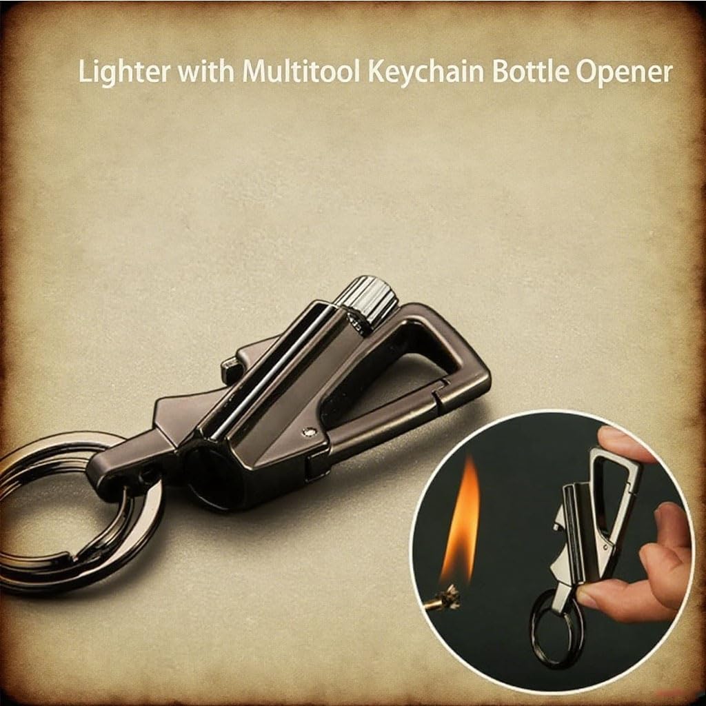 Multitool Permanent Match Lighter with Keychain Bottle Opener,Reusable Waterproof for Camping Grill,Gift for Men(2pack c)