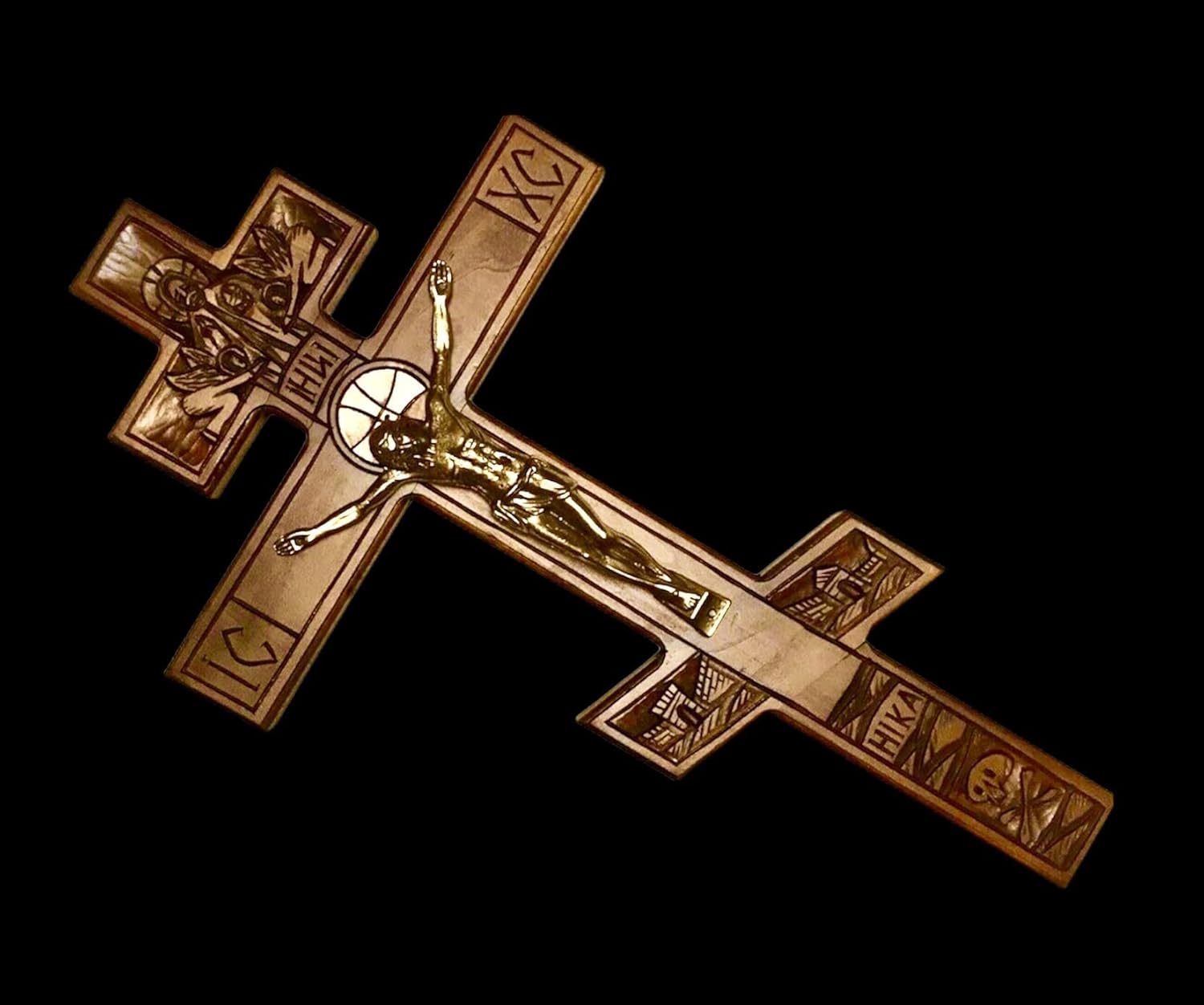 Large Decorative Orthodox Catholic Hand Carved Wooden Wall Cross Crucifix with JESUS CHRIST