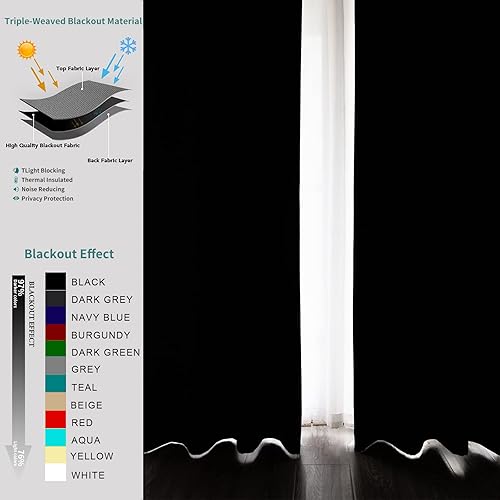 Miniatura 166 de Pickluc Cortina opaca con ojales para dormitorio, cortinas de bloqueo de luz, aislamiento térmico, reducción de ruido, 42 pulgadas de ancho x 84