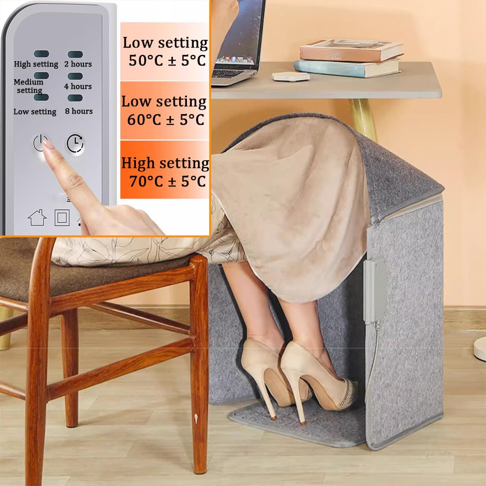 Chauffage sous Le Bureau avec Couverture Douce, Chauffage Portable pour Les Jambes, Les Pieds Et Les Genoux, Température Réglable Et Minuterie, Chauffe-Pieds Silencieux.,A