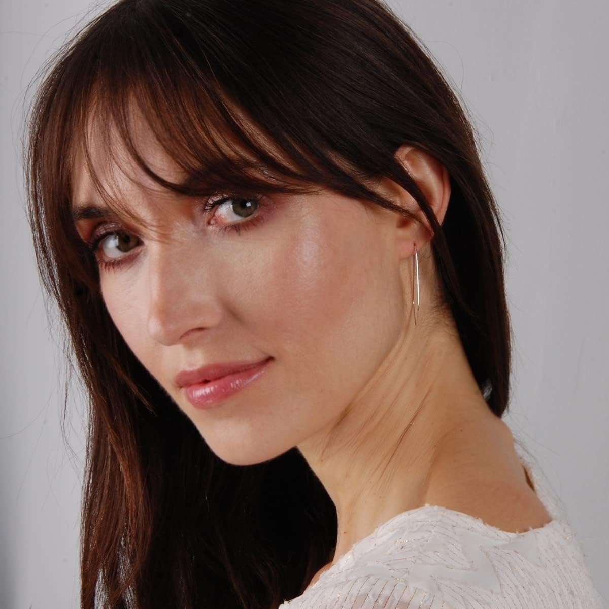 Geometric Chevron Hoop Threader Earrings for Women - Hypoallergenic Lightweight Cutout Thin Wire Drop Dangles - Plated in 925 Sterling Silver or 18K Gold - Image 5