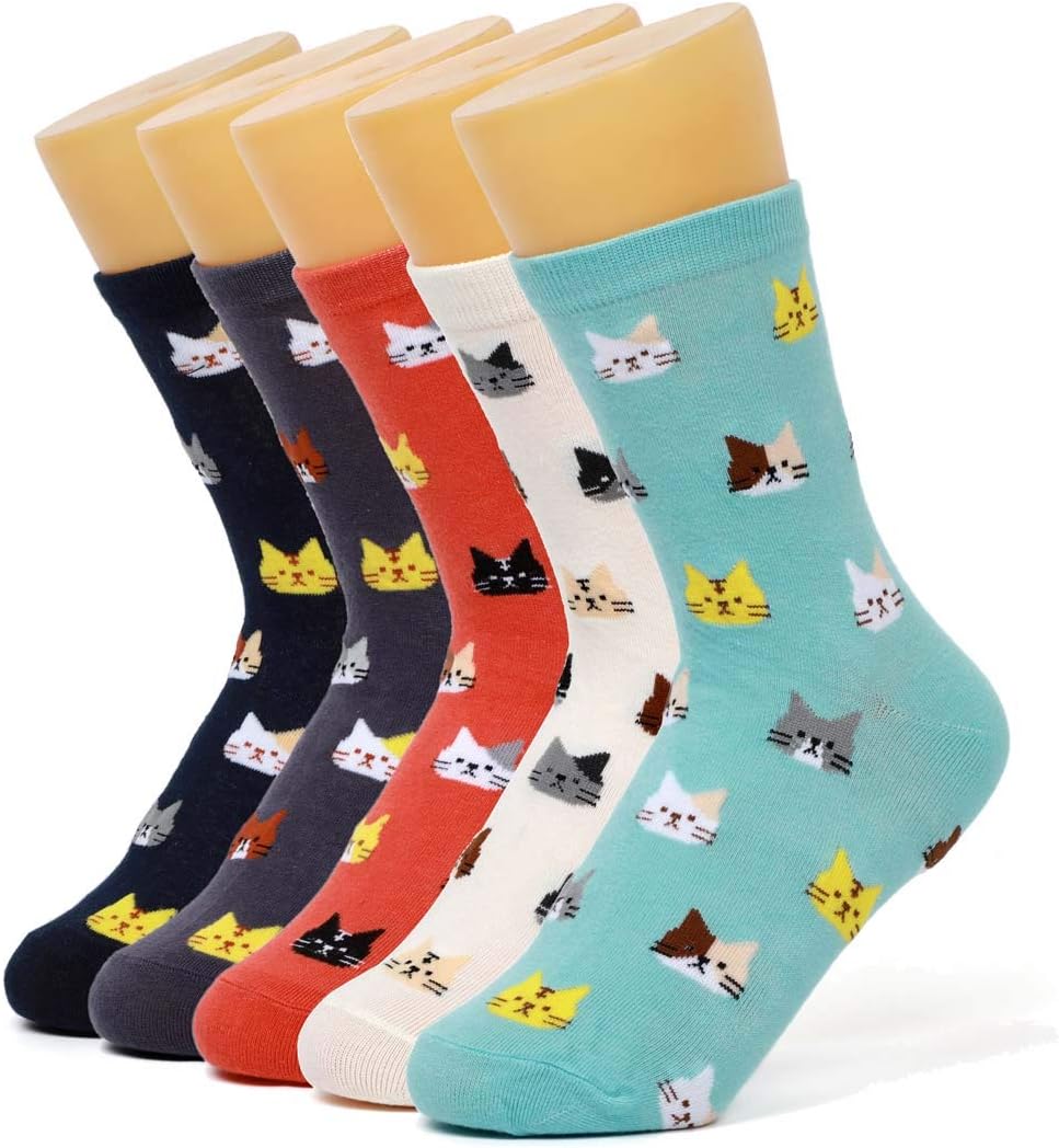 Womens Cute Animal Owl Cat Socks Crew Cotton Novelty Socks for Owl Cat Lovers Gifts Ideas