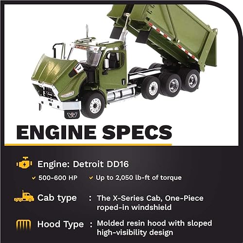 Miniatura 3 de Diecast Masters 1:50 Western Star Tándem con eje empujador y carrocerías buey vertedero de estampida – Campana de apertura, motor diesel Detroit,