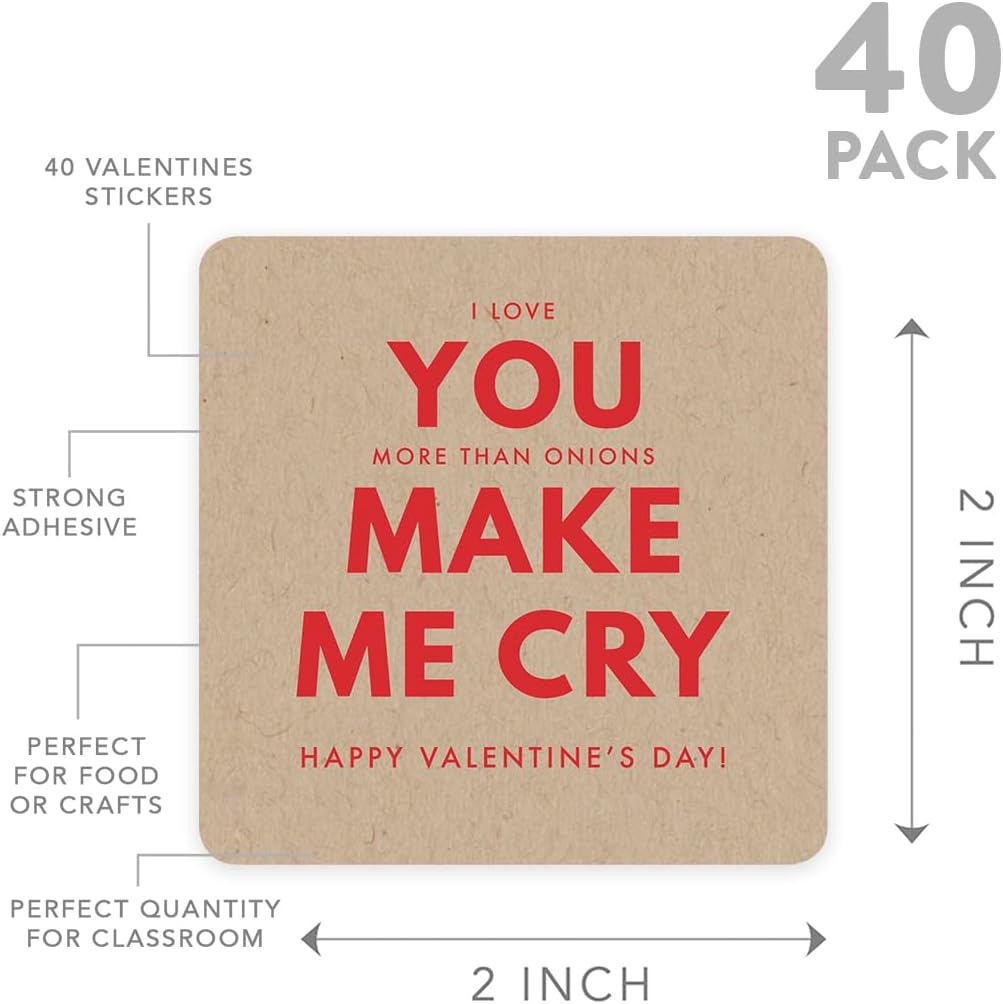Andaz Press Funny Valentines Day Stickers, Witty Valentine's Day Labels Stickers, 2 Inch Square Red Kraft Galentines Day Stickers, 40 Pack Funny Valentine Stickers Valentine Party Favors