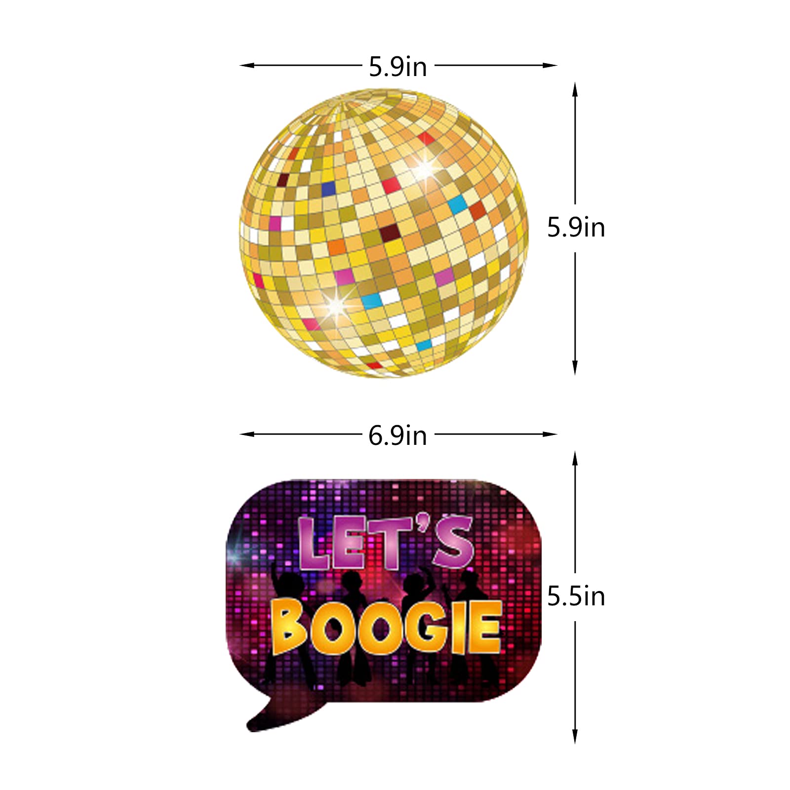 20Pcs Disco Party Photo Booth Props - 1970s Retro Theme With Sticks & Glue