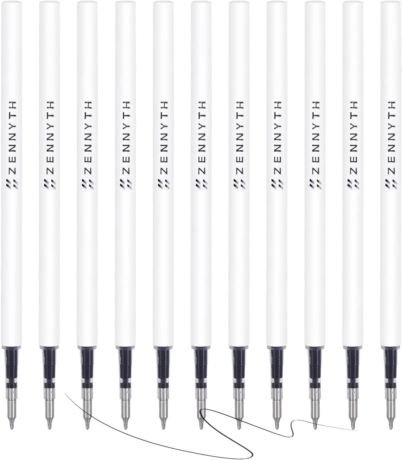 MengRan 4.3'' Gel Ink Pen Refills for Click Pens, 0.5mm Fine Point Tip, Original ZENNYTH Livelyline Gel Ink Refills (10 Pcs Black Ink)