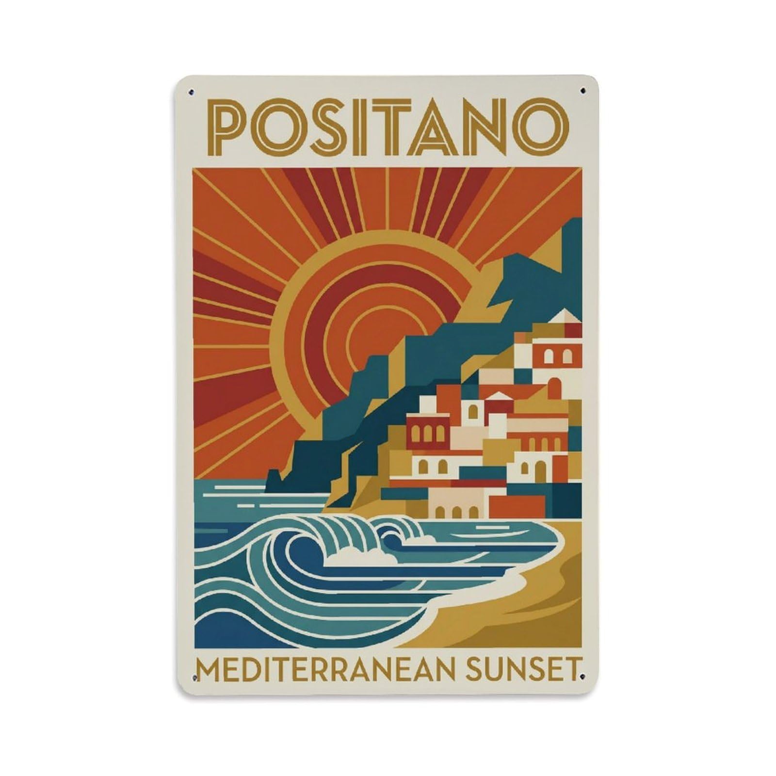 Vintage Travel Positano Italy Tripper Metal Tin Sign Plaque Wall Decor for Cafe, Club Bar, Office, Garden Metal Poster 8x12Inch