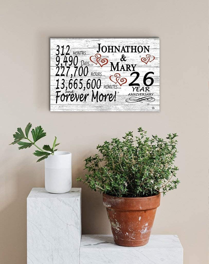 Personalized 26 Year Anniversary Sign Gift 26th Wedding Anniversary Present For Couple Days Minutes Years - Solid Wood - 16.5in x 10.5in x .75in (26 Year)