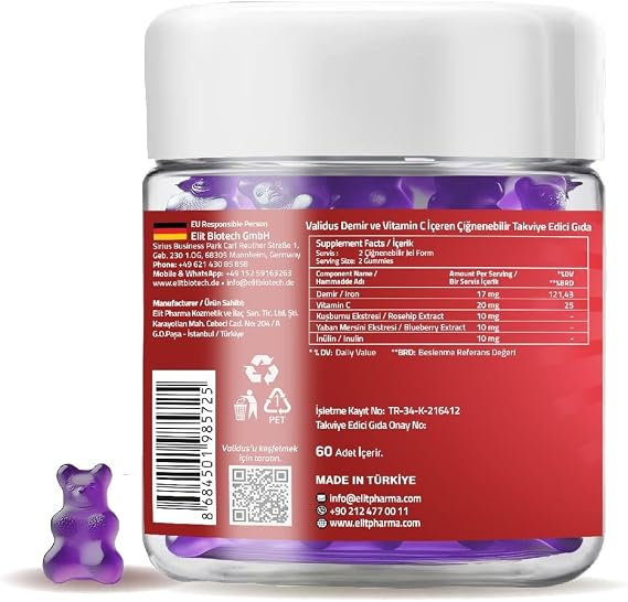 Validus Iron Vitamin C Rosehip Extract 60 Gummies