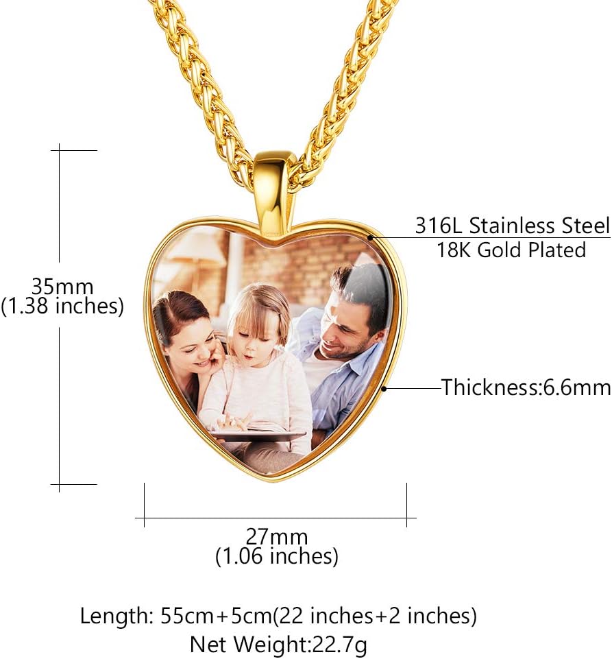 Custom4U Personalized Photo Necklace - Custom Heart/Oval/Round Charm Necklaces with Picture + Chain Adjustable - Stainless Steel/Acrylic Pendant Memorial Jewelry Christmas Gifts for Women