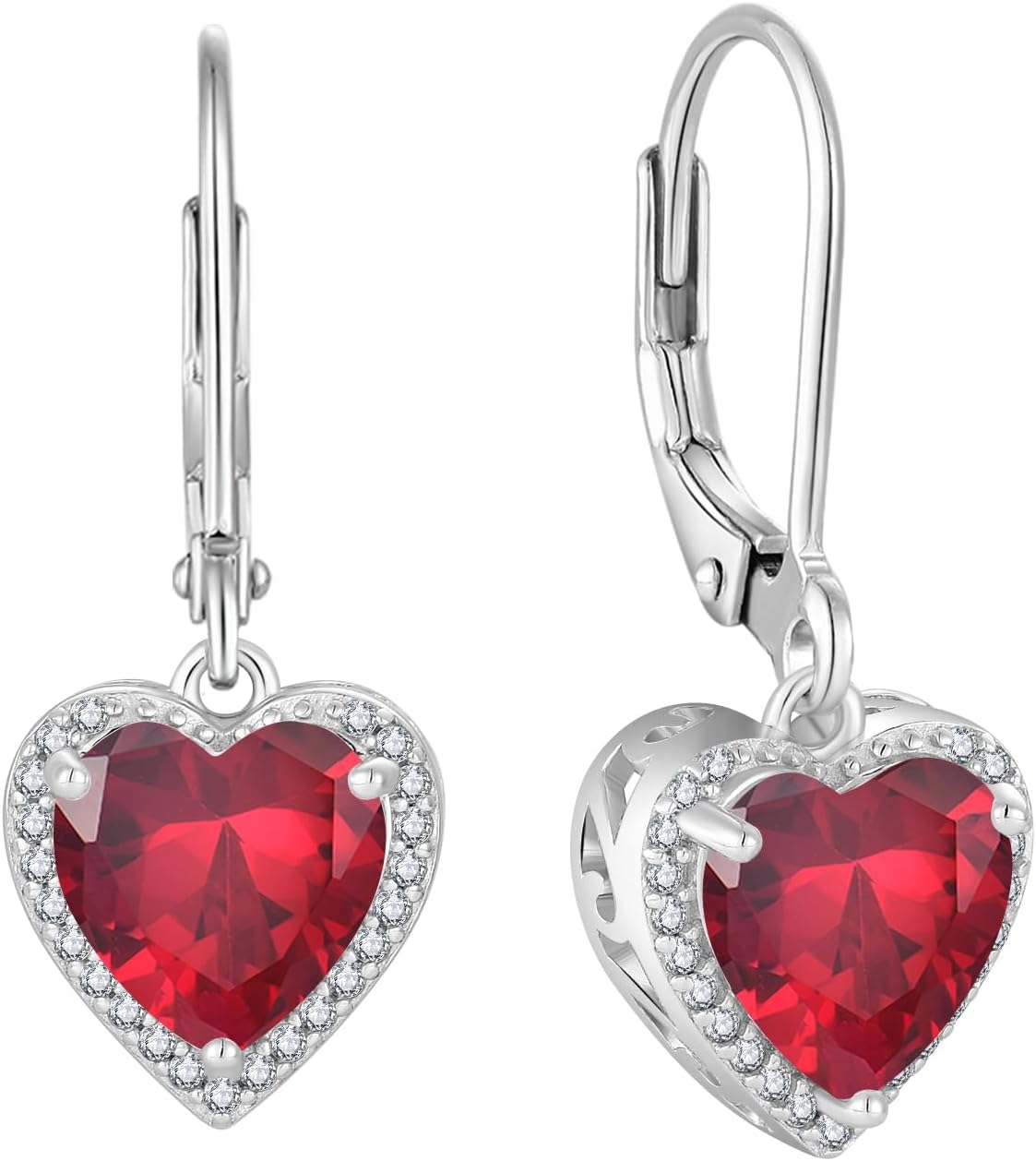 Heart Dangle Drop Earrings 925 Sterling Silver Halo Solitaire Leverback Earrings Birthstone Jewelry for Women