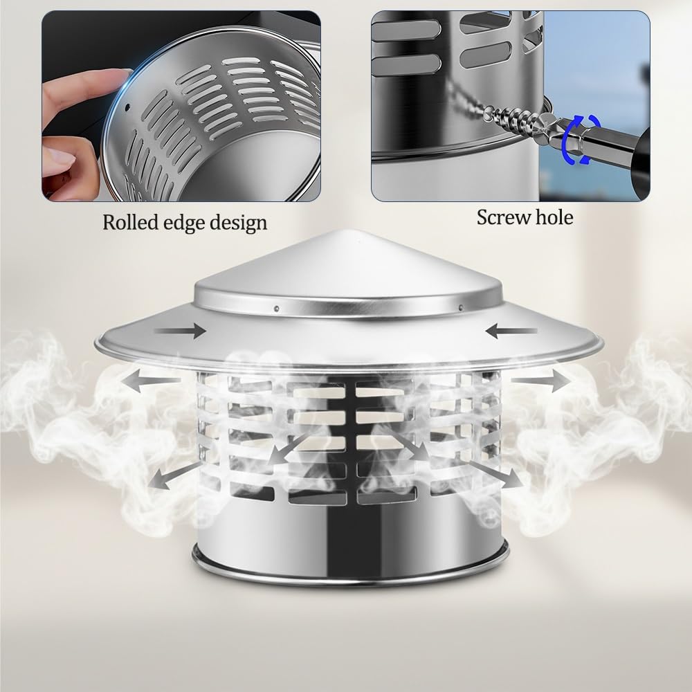 Tapa de Chimenea de Acero Inoxidable Sombrerete Chimenea Sombrerete Antilluvia Caperuza Salida Humos con Antipajaros 75mm 110mm 220mm para Chimeneas Barbacoas Estufas(300mm)