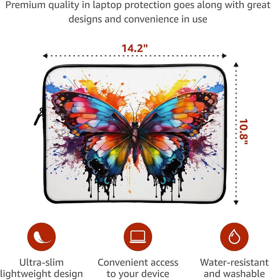 Rainbow Butterfly Mac Book Pro 14" Sleeve - Butterfly Print Gift Ideas - Rainbow Inspired Present image 5