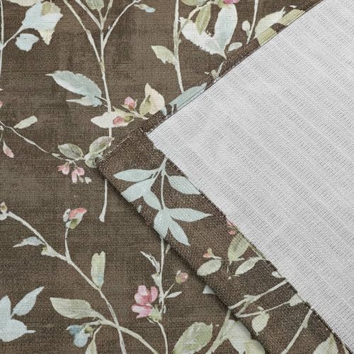 Image of Chyhomenyc Light Filtering 84 Inch Window Curtains - Linen Blend Floral Printed Curtains Drapes for Living Room, Soft Farmhouse Curtain for Bedroom, 52Wx84L Inch, 2 Panels, Chocolate