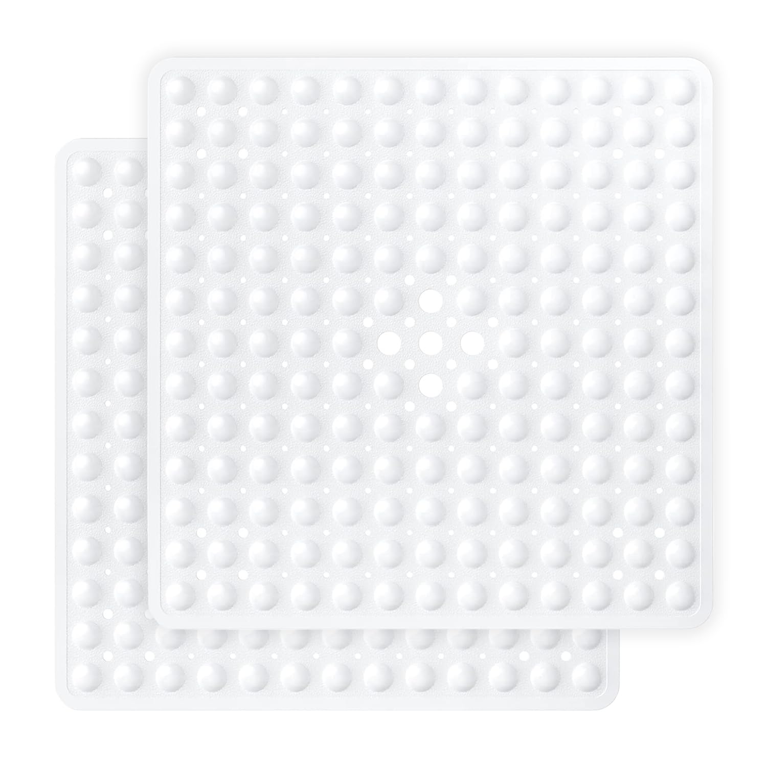 Yorkshire Bedding White Square Shower Mat Non Slip 2 Pack - 53X53cm Soft Rubber Bathroom Mats With 164 Strong Suction Cups Grip And Drain Holes - Pvc Bath Tub Mat Machine Washable (White)