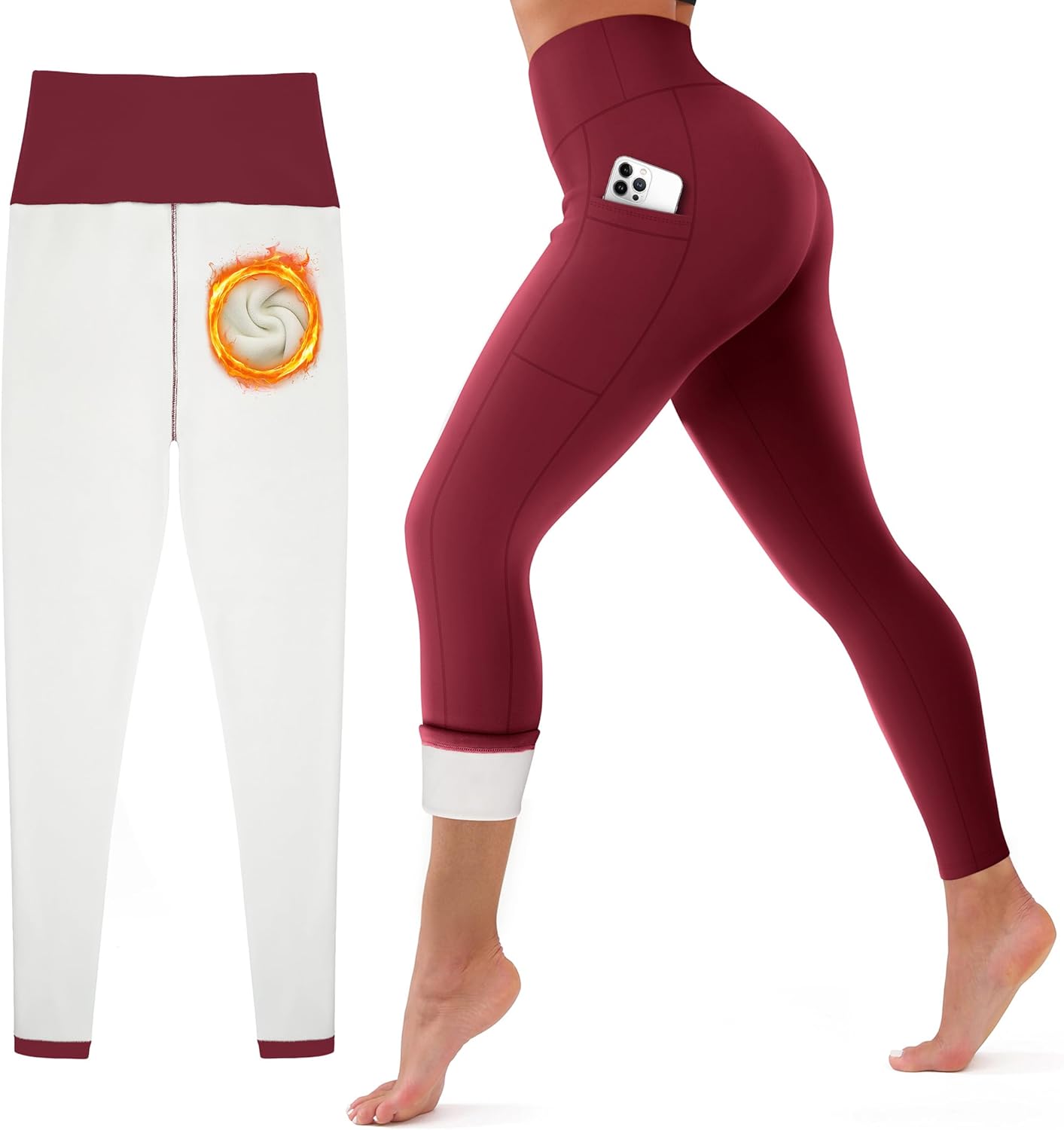 CHARMKING Women's Fleece Lined Thermal Leggings High Waisted Winter Yoga Pants with Pockets | Cold Weather Compression Tights