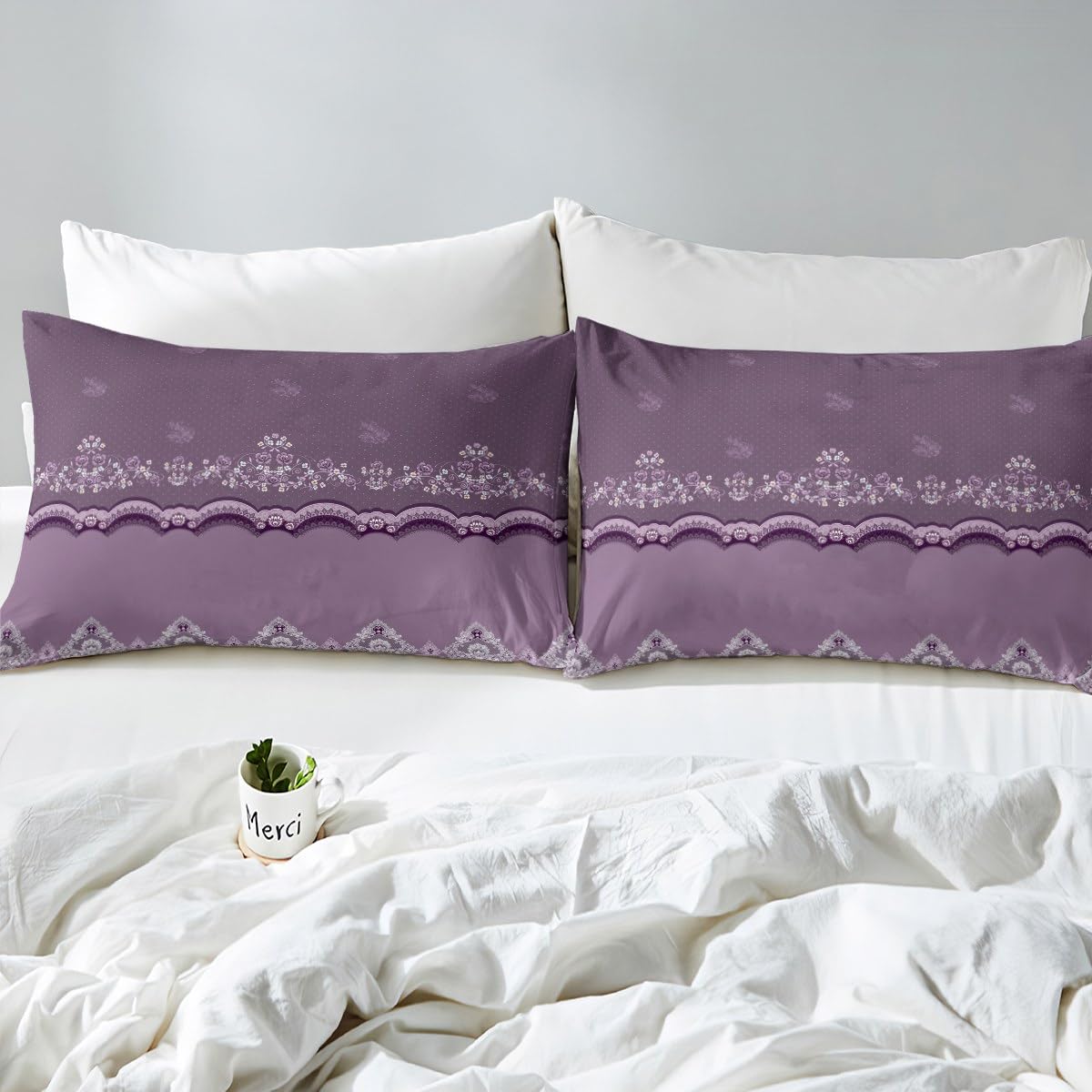 Purple Floral Lace Duvet Cover Set King Size with 2 Pillow Shams,Classic Luxury Design Bedding Sets with Zipper and Corner Ties ,Soft Comforter Microfiber Quilt Cover Set Women Girls 3pcs(220x240cm) - Image 4