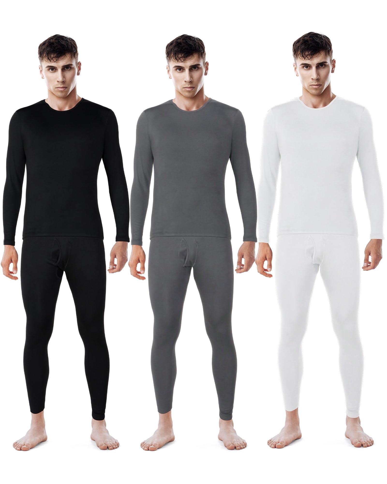 Patelai 3 Sets Men's Thermal Underwear Long Johns Base Layer with Fleece Lined for Winter Cold Weather