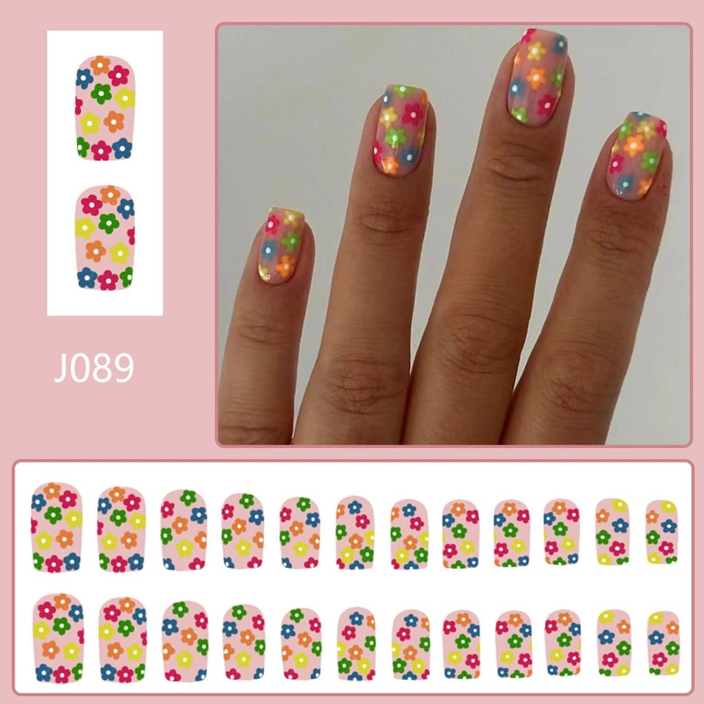 24Pcs French Tip Square Nails Tips Designs Fake Nails Artificial Acrylic Nails Full Covers False Nails