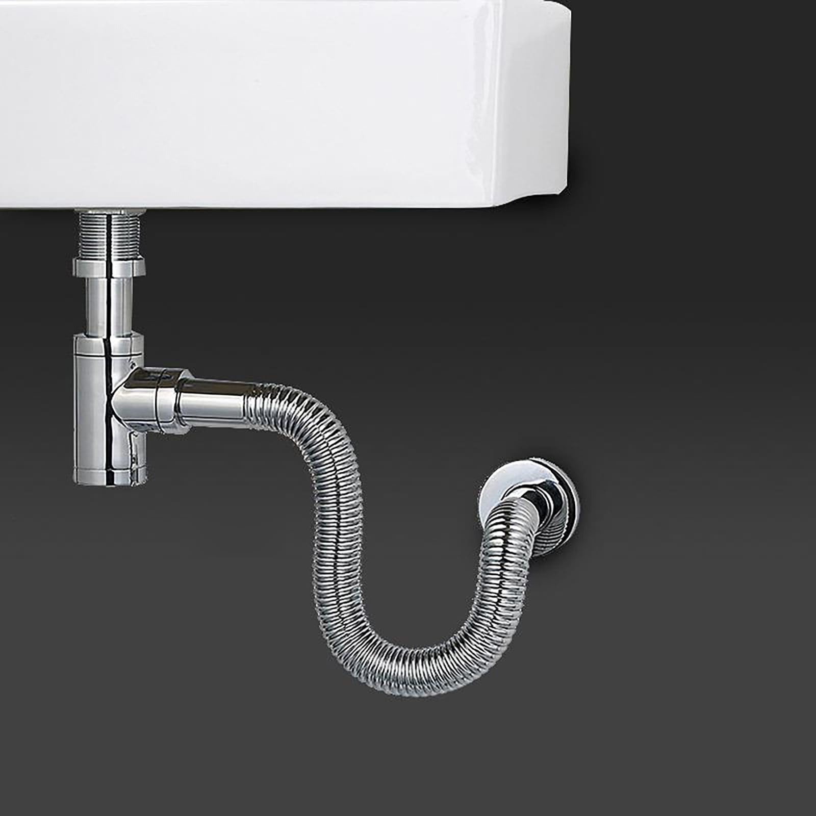 Siphon Waschbecken mit Überlauf,Pop Up Ablaufventil,Geruchsverschluss,Höhenverstellbar,Flexibel Ausziehbar,Messing Abflussrohr Waschbecken