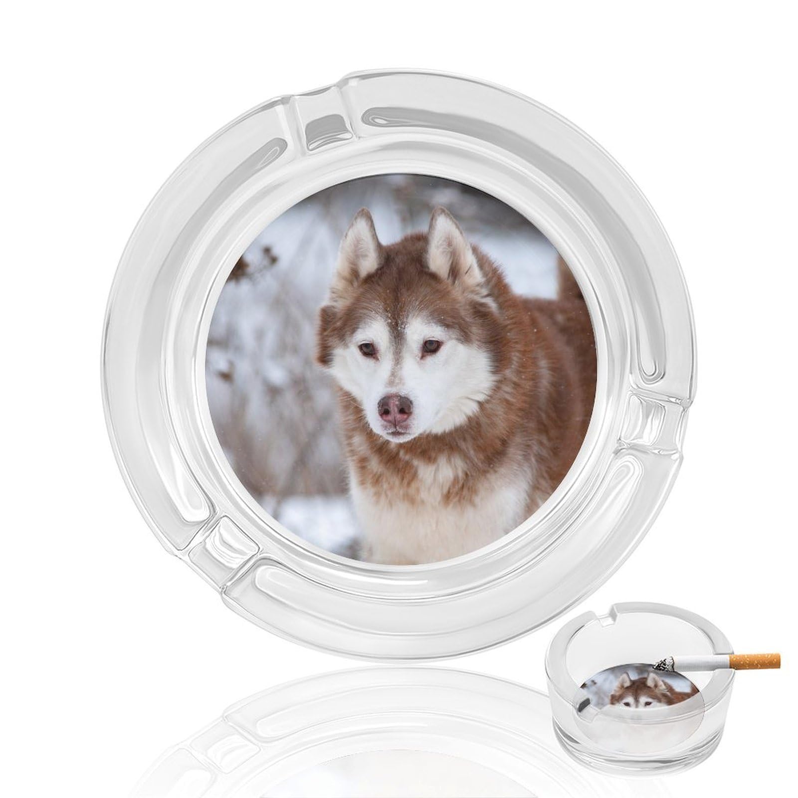 Siberian Husky Ashtray Portable Round Glass Outdoor Ash Tray for Home Office Garden Pub