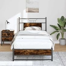 Single Bed Frame 90x200 cm in Smoked Oak Engineered Wood with Headboard & Steel Support 207x96x91.5 cm Modern Storage Space Underneath Ideal for Bedroom Guest Room or Loft