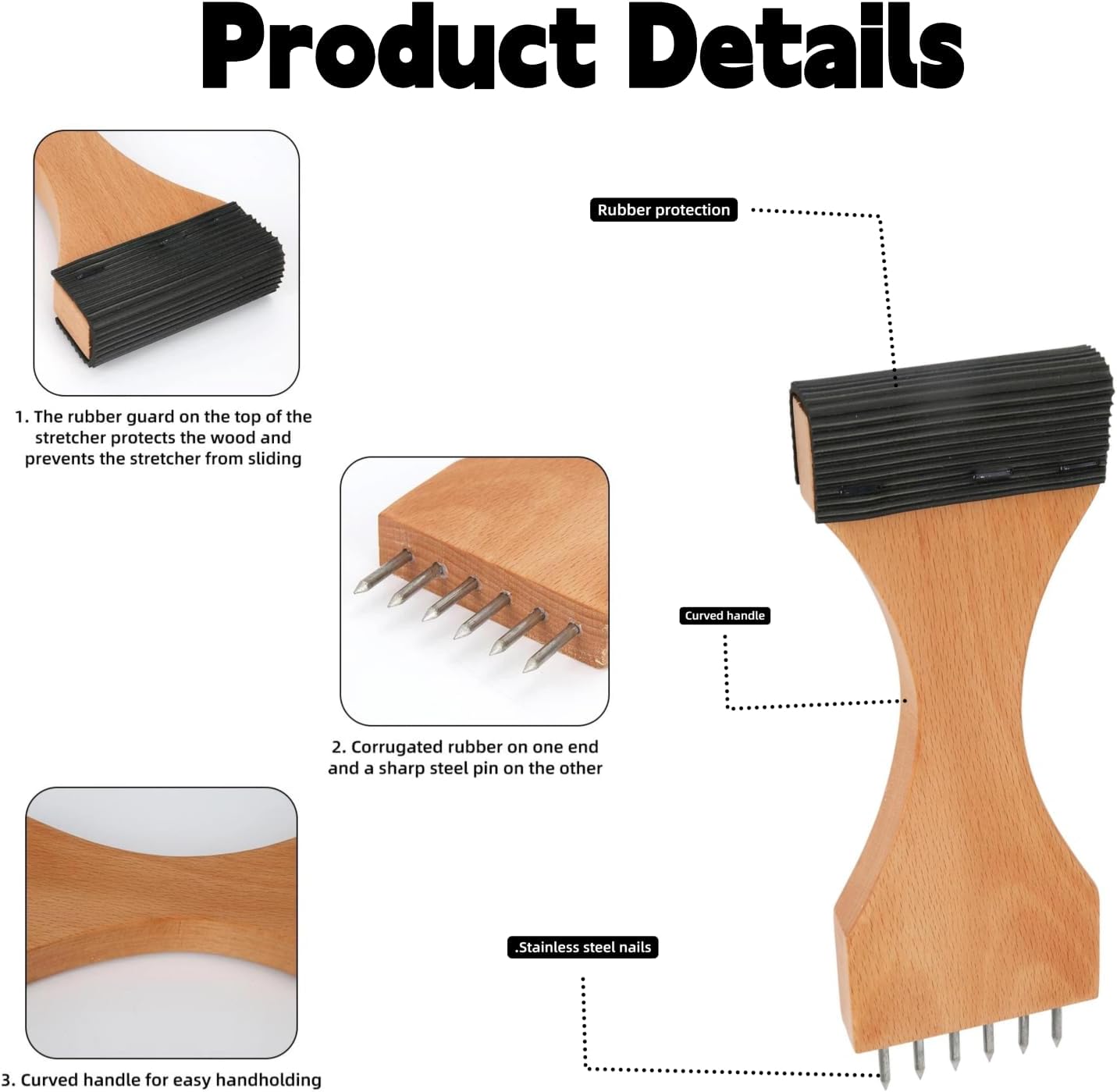 1Pcs Wooden Webbing Stretcher Upholstery Tool Webbing Puller Stretcher with Plenty of Leverage for Jute Canvas Carpet Upholstery Repair Tools Supplies