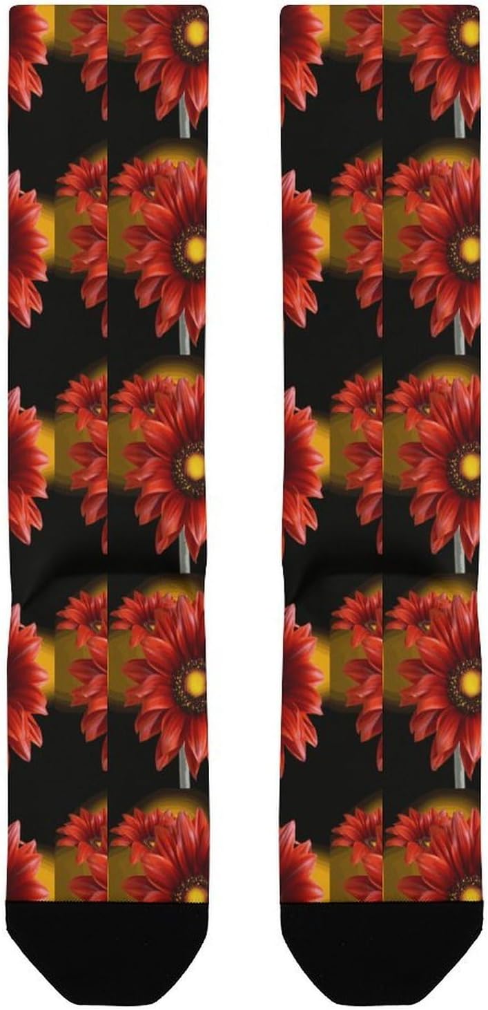 Red Sunflower Compression Socks for Women Men Comfort Over The Calf Socks Moisture Wicking Breathable Athletic Sock