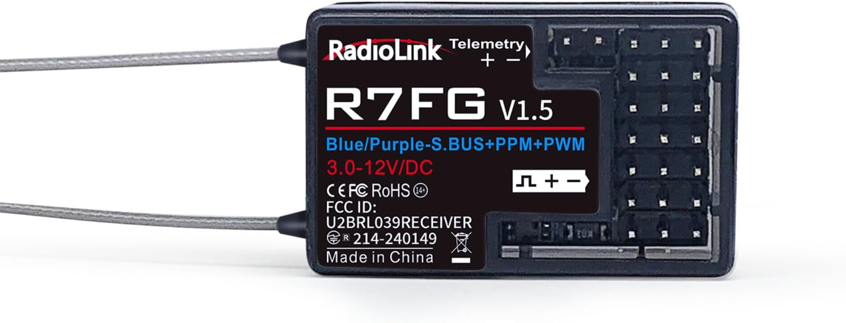 R7FG 7 Channels RC Gyro Receiver, Voltage Telemetry Long Range Control, Water-Splash Proof for RC Crawler Drifting Car, Boat, Works for 2.4Gh Radio Controller RC8X/RC4GS V3/RC6GS V3/T8S/T8FB