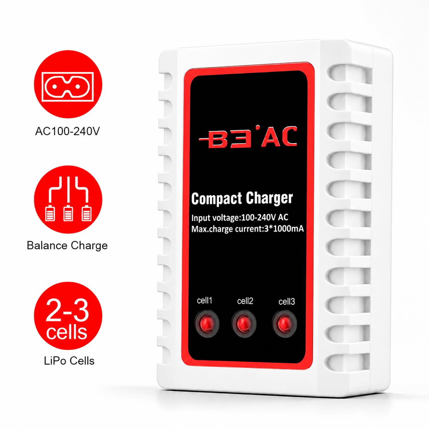 Haisito Caricabatterie Lipo B3 per Pacco Batteria 2S 3S (7,4 V, 11,1 V), Compatto Caricabatterie Rapido Bilanciamento Batteria Caricabatterie (100-240 V) per RC Quadcopter Drone Car Boat